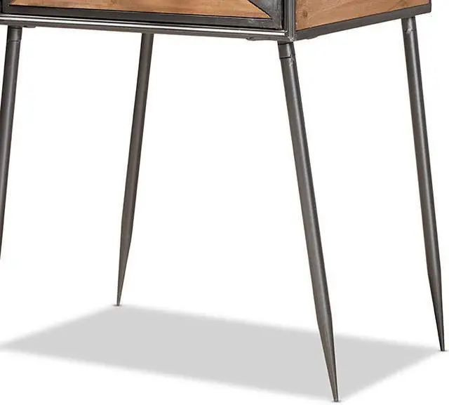 Alt view image 12 of 13 - Baxton Studio Laurel Rustic Industrial Antique Grey Finished Metal and Whitewashed Oak Brown Finished Wood 1-Drawer End Table