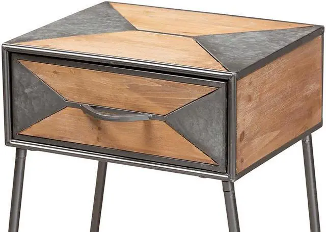 Alt view image 11 of 13 - Baxton Studio Laurel Rustic Industrial Antique Grey Finished Metal and Whitewashed Oak Brown Finished Wood 1-Drawer End Table