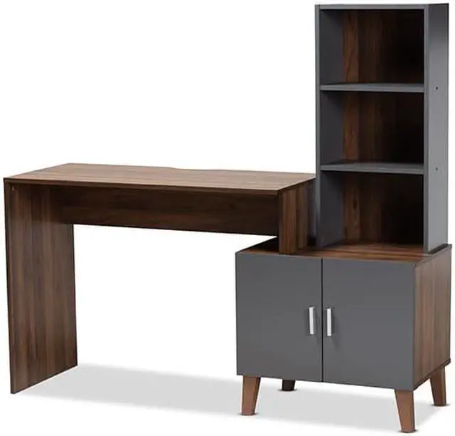 Alt view image 7 of 20 - Baxton Studio Jaeger Modern and Contemporary Two-Tone Walnut Brown and Dark Grey Finished Wood Storage Desk with Shelves