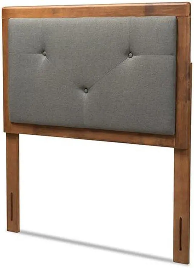 Main image of Baxton Studio Abner Modern and Contemporary Transitional Dark Grey Fabric Upholstered and Walnut Brown Finished Wood Twin Size Headboard