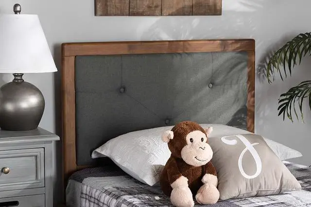 Alt view image 4 of 6 - Baxton Studio Abner Modern and Contemporary Transitional Dark Grey Fabric Upholstered and Walnut Brown Finished Wood Twin Size Headboard