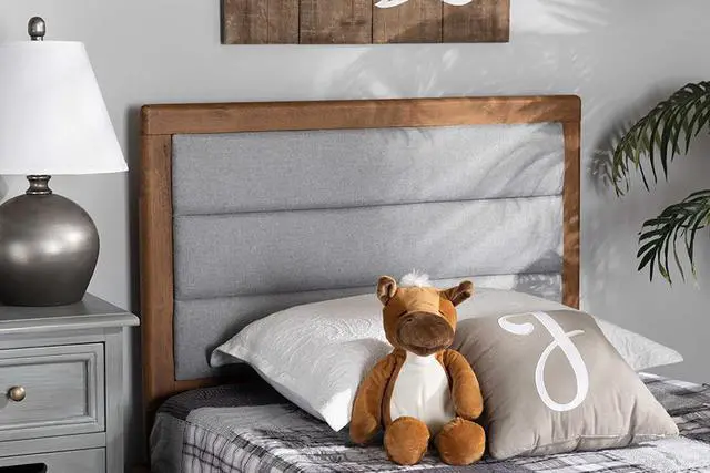 Alt view image 4 of 6 - Baxton Studio Dexter Modern and Contemporary Light Grey Fabric Upholstered and Walnut Brown Finished Wood Twin Size Headboard