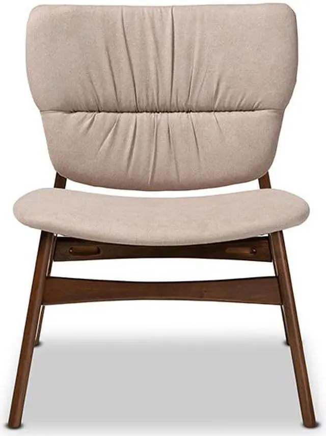 Alt view image 2 of 14 - Baxton Studio Benito Mid-Century Modern Transitional Beige Fabric Upholstered and Walnut Brown Finished Wood Accent Chair