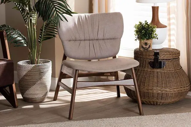 Alt view image 7 of 14 - Baxton Studio Benito Mid-Century Modern Transitional Beige Fabric Upholstered and Walnut Brown Finished Wood Accent Chair