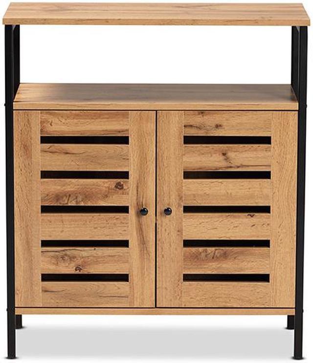 Alt view image 3 of 20 - Baxton Studio Vander Modern and Contemporary Oak Brown Finished Wood and Black Metal 2-Door Shoe Cabinet