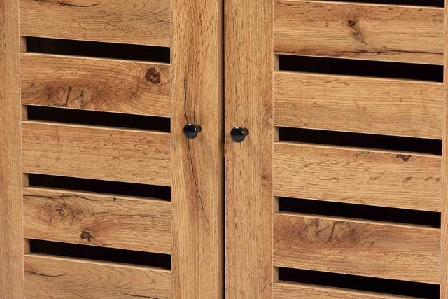 Alt view image 5 of 20 - Baxton Studio Vander Modern and Contemporary Oak Brown Finished Wood and Black Metal 2-Door Shoe Cabinet