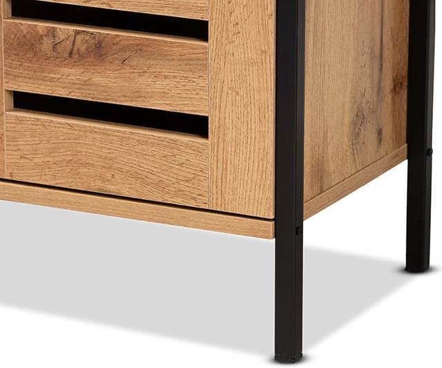 Alt view image 6 of 20 - Baxton Studio Vander Modern and Contemporary Oak Brown Finished Wood and Black Metal 2-Door Shoe Cabinet