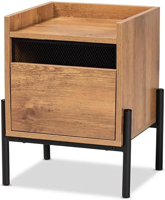 Alt view image 7 of 20 - Baxton Studio Tasman Modern and Contemporary Industrial Natural Brown Finished Wood and Black Metal End Table