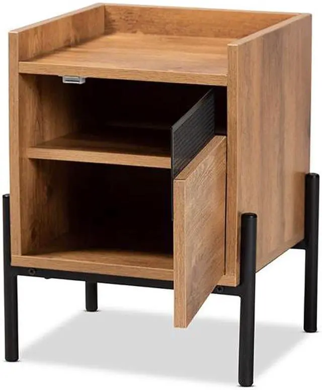 Alt view image 8 of 20 - Baxton Studio Tasman Modern and Contemporary Industrial Natural Brown Finished Wood and Black Metal End Table
