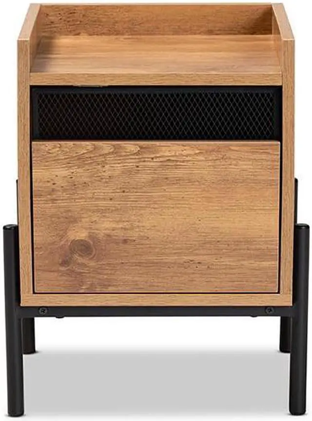 Alt view image 9 of 20 - Baxton Studio Tasman Modern and Contemporary Industrial Natural Brown Finished Wood and Black Metal End Table