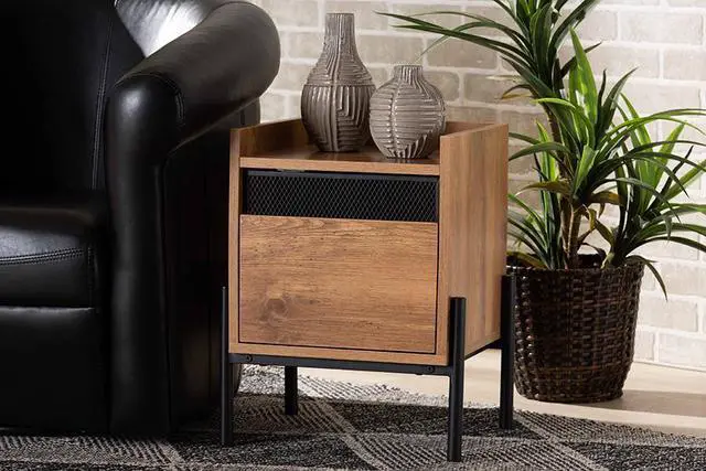 Alt view image 13 of 20 - Baxton Studio Tasman Modern and Contemporary Industrial Natural Brown Finished Wood and Black Metal End Table