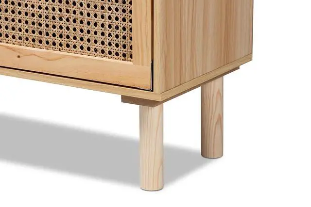 Alt view image 11 of 12 - Baxton Studio Faulkner Mid-Century Modern Natural Brown Finished Wood and Rattan 2-Door Bookcase