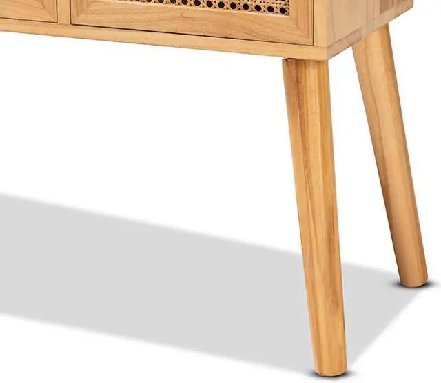 Alt view image 8 of 10 - Baxton Studio Falan Mid-Century Modern Oak Brown Finished Wood 2-Drawer Console Table with Rattan