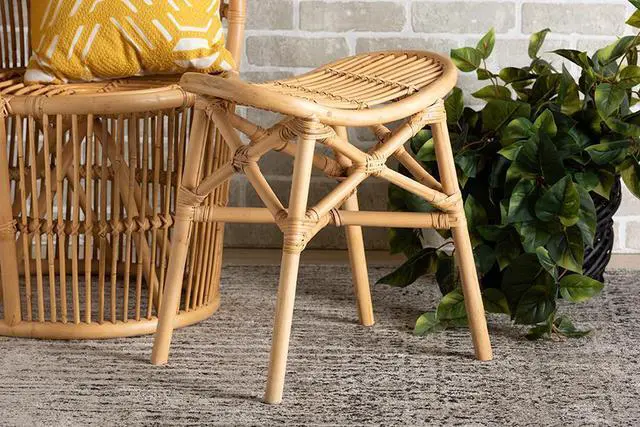 Alt view image 7 of 20 - Baxton Studio Elgon Modern Bohemian Natural Brown Rattan Footstool