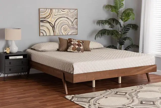 Alt view image 6 of 6 - Baxton Studio Sarita Mid-Century Modern Ash Walnut Finished Wood King Size Bed Frame