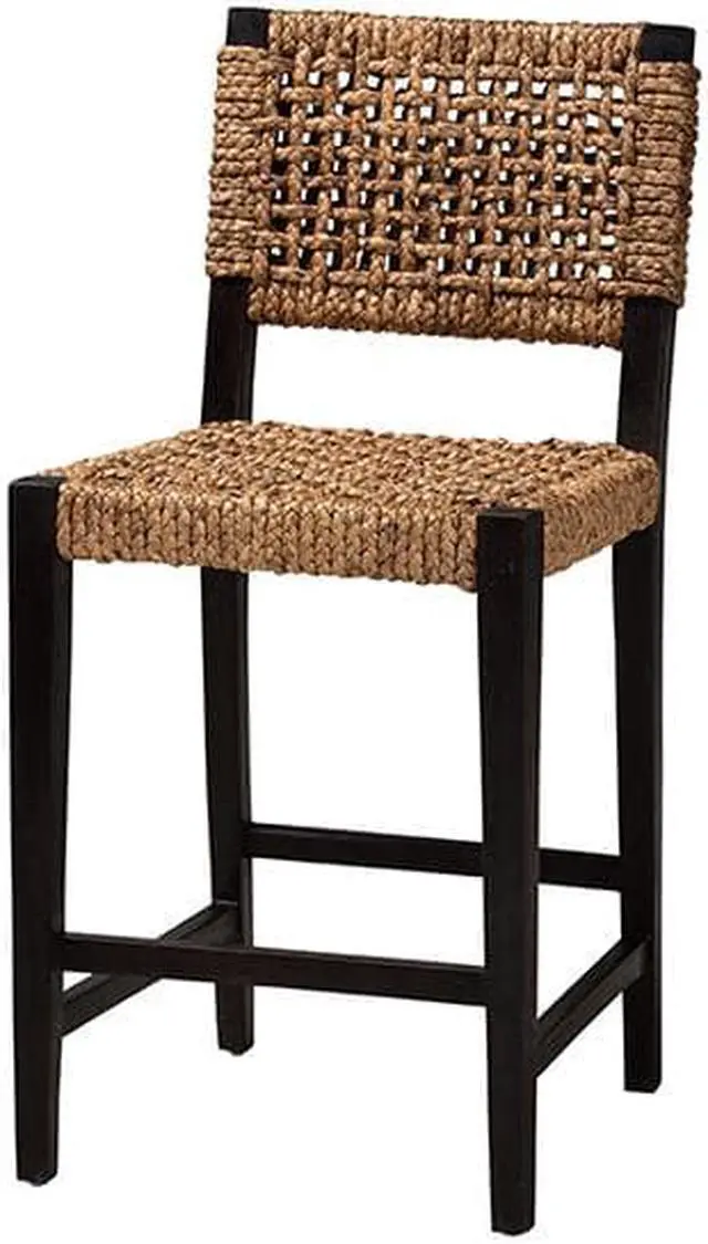 Main image of Baxton Studio Alise Modern Bohemian Dark Brown Mahogany Wood and Banana Fiber Counter Stool
