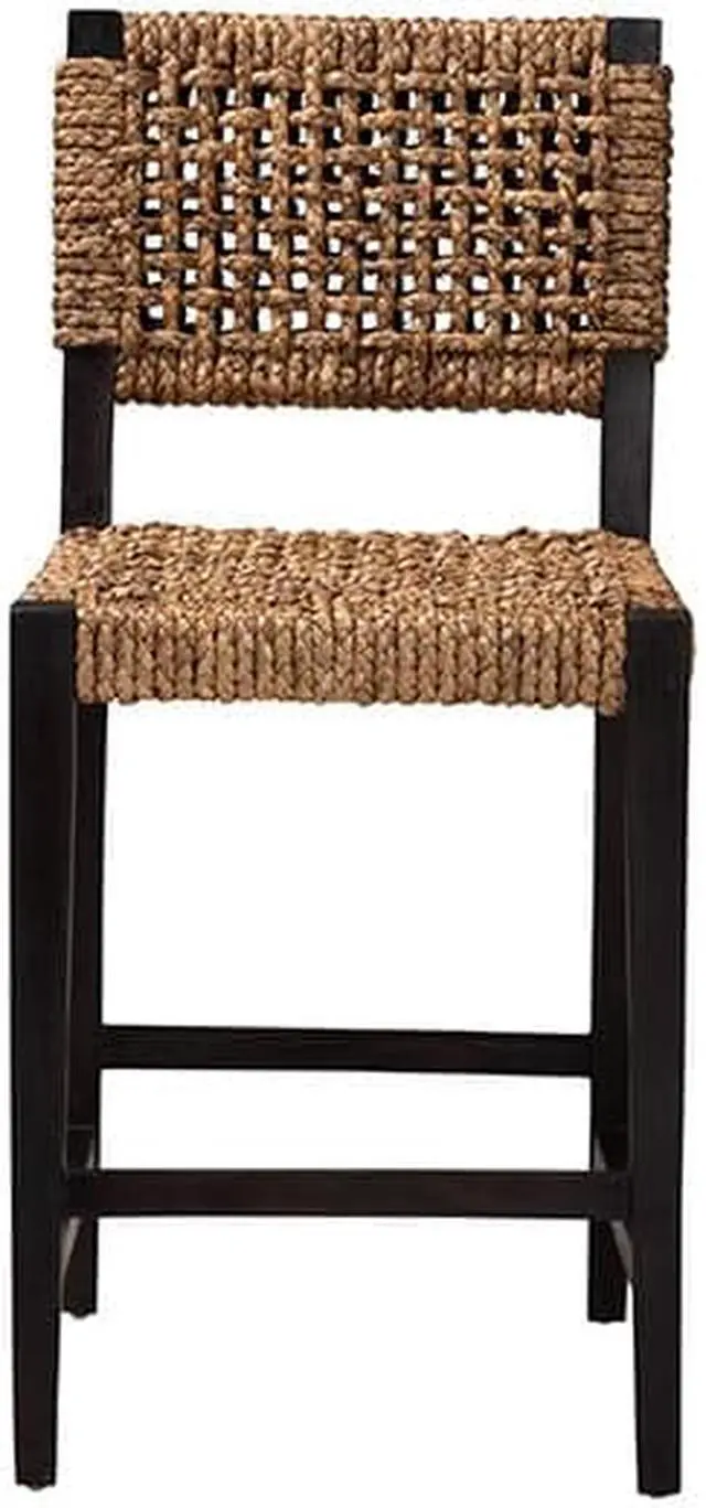 Alt view image 2 of 13 - Baxton Studio Alise Modern Bohemian Dark Brown Mahogany Wood and Banana Fiber Counter Stool