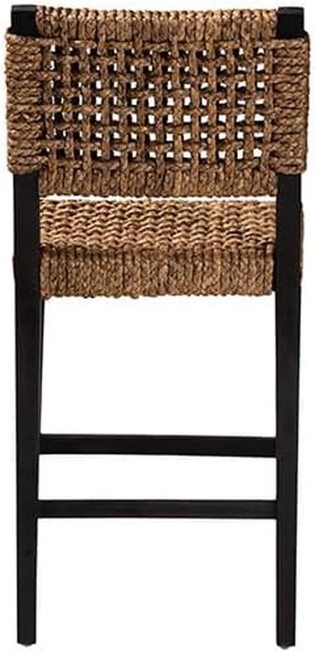 Alt view image 4 of 13 - Baxton Studio Alise Modern Bohemian Dark Brown Mahogany Wood and Banana Fiber Counter Stool