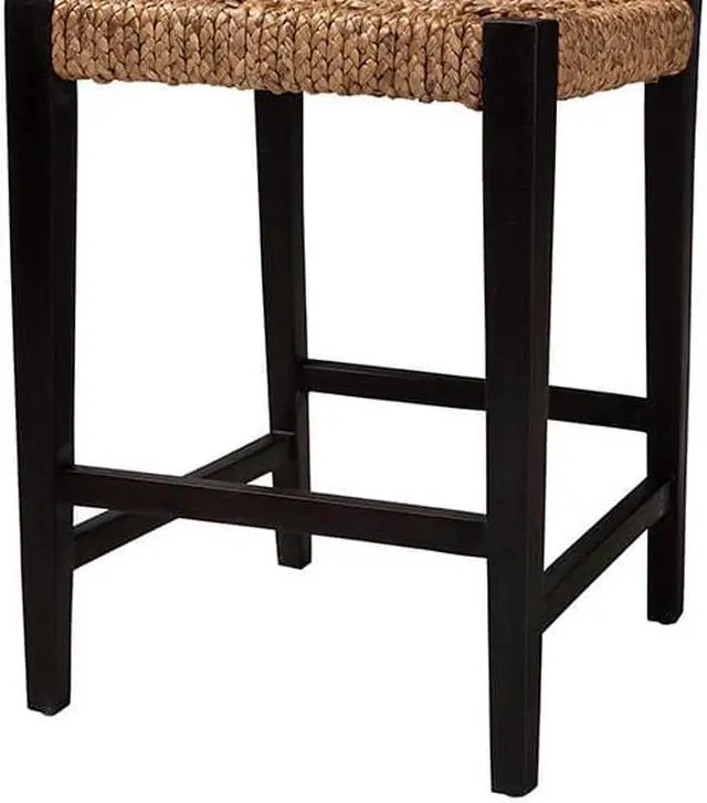 Alt view image 6 of 13 - Baxton Studio Alise Modern Bohemian Dark Brown Mahogany Wood and Banana Fiber Counter Stool
