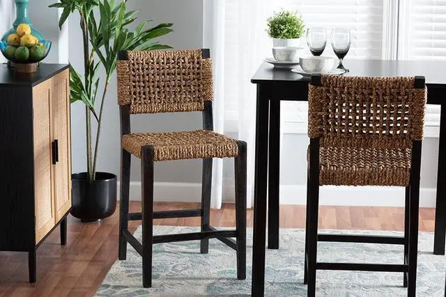 Alt view image 7 of 13 - Baxton Studio Alise Modern Bohemian Dark Brown Mahogany Wood and Banana Fiber Counter Stool