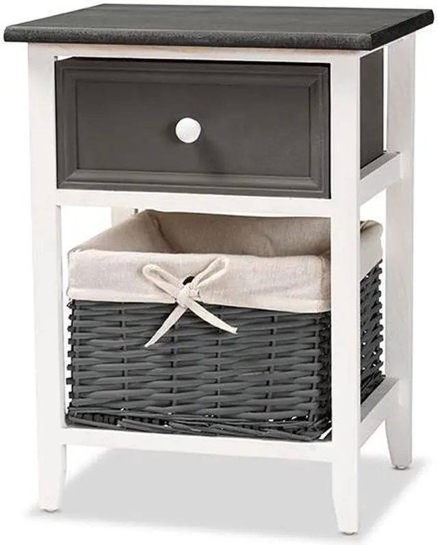 Alt view image 13 of 20 - Baxton Studio Shadell Modern Transitional Two-Tone Dark Grey and White Finished Wood 1-Drawer Storage Unit with Basket