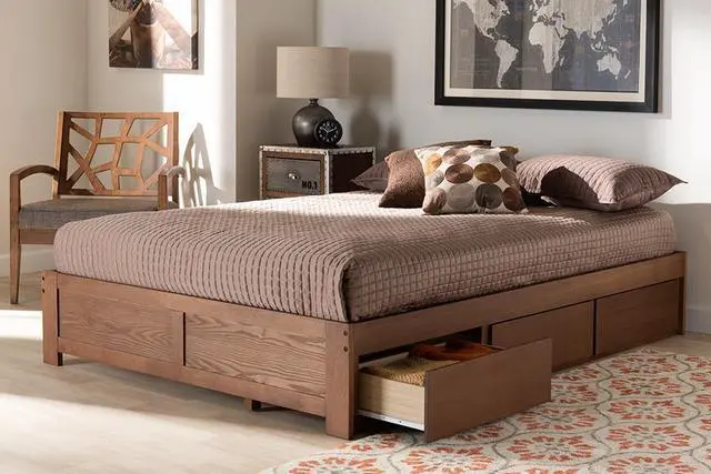 Alt view image 13 of 13 - Baxton Studio Wren Modern and Contemporary Walnut Finished 3-Drawer Full Size Platform Storage Bed Frame