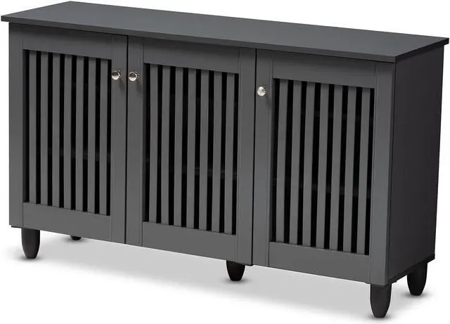 Alt view image 8 of 20 - Baxton Studio Fernanda Modern and Contemporary Dark Gray 3-Door Wooden Entryway Shoe Storage Wide Cabinet