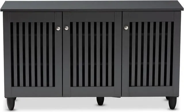 Alt view image 10 of 20 - Baxton Studio Fernanda Modern and Contemporary Dark Gray 3-Door Wooden Entryway Shoe Storage Wide Cabinet