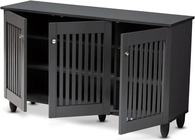 Alt view image 9 of 20 - Baxton Studio Fernanda Modern and Contemporary Dark Gray 3-Door Wooden Entryway Shoe Storage Wide Cabinet