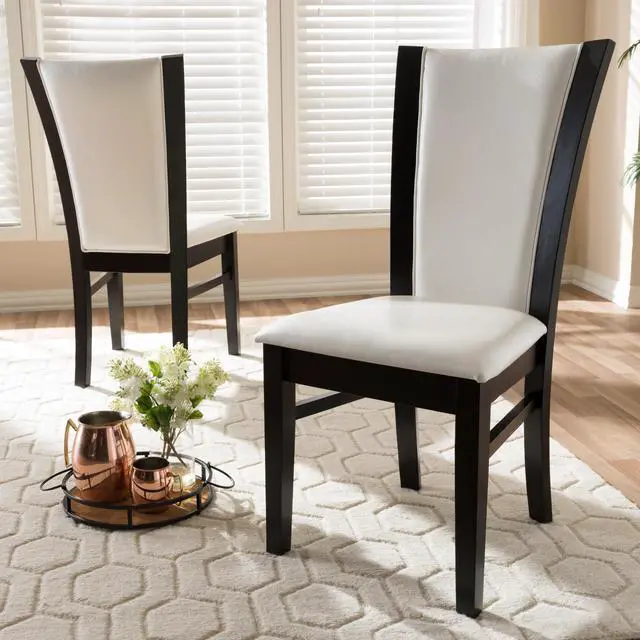 Main image of Baxton Studio Adley Modern and Contemporary Dark Brown Finished White Faux Leather Dining Chairs Set of 2