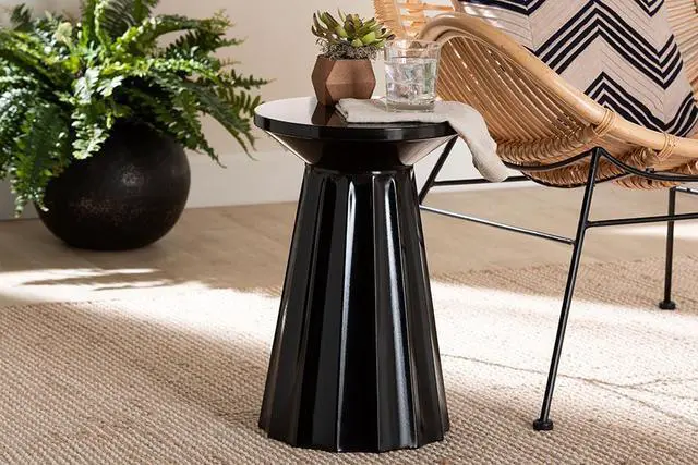 Alt view image 6 of 6 - Baxton Studio Ulmer Metal Scalloped Side Table  Modern Round Accent Table for Indoor or Semi-Outdoor Use, Black