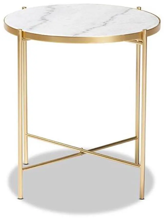 Alt view image 8 of 12 - Baxton Studio Maddock Modern and Contemporary Gold Finished Metal End Table with Marble Tabletop
