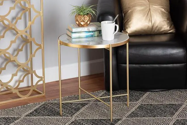 Alt view image 11 of 12 - Baxton Studio Maddock Modern and Contemporary Gold Finished Metal End Table with Marble Tabletop
