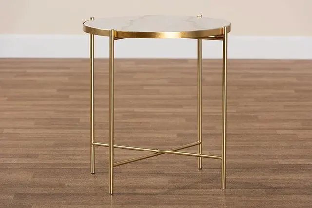 Alt view image 12 of 12 - Baxton Studio Maddock Modern and Contemporary Gold Finished Metal End Table with Marble Tabletop