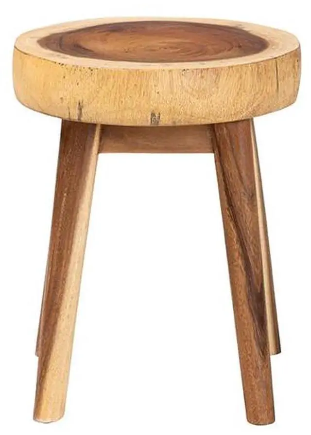 Alt view image 2 of 6 - bali & pari Jia Suar Wood End Table - Handcrafted Side Table with Live Edge Round Top and Tapered Legs, Rustic Boho Accent Furniture for Living Room, Bedroom, or Patio