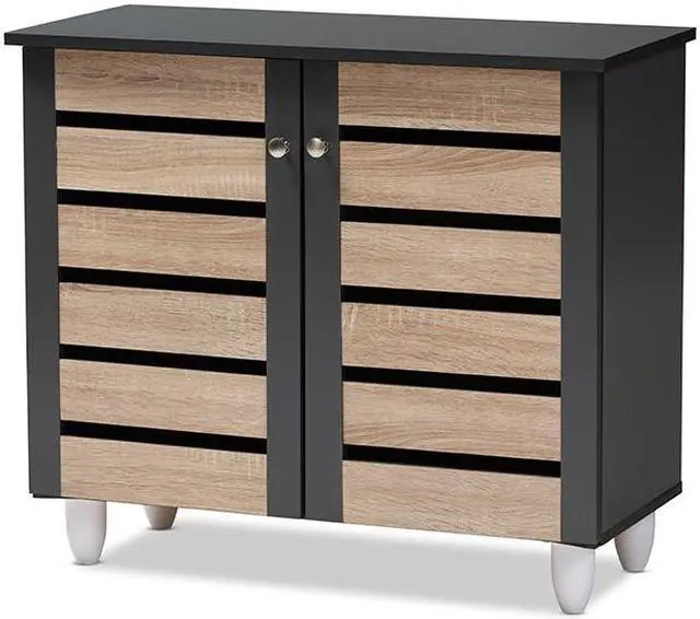 Main image of Baxton Studio Gisela Modern and Contemporary Two-Tone Oak and Dark Gray 2-Door Shoe Storage Cabinet