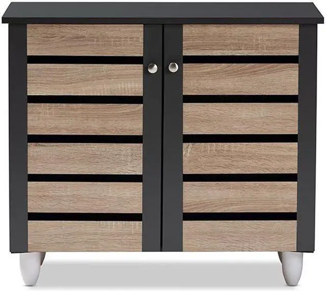 Alt view image 3 of 14 - Baxton Studio Gisela Modern and Contemporary Two-Tone Oak and Dark Gray 2-Door Shoe Storage Cabinet
