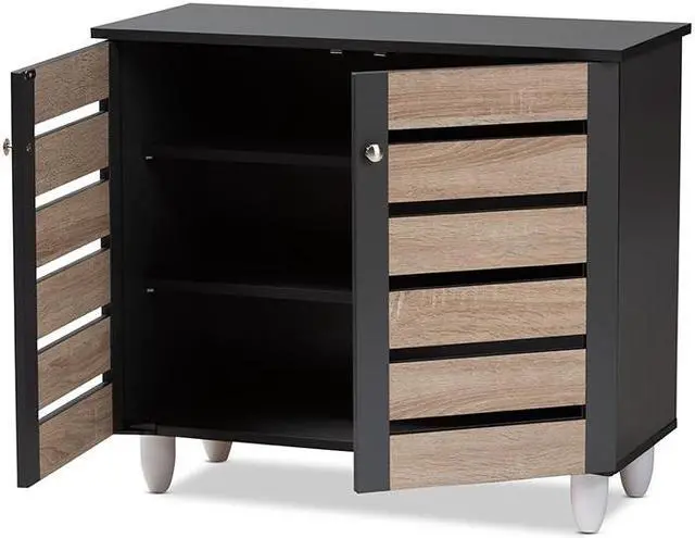 Alt view image 2 of 14 - Baxton Studio Gisela Modern and Contemporary Two-Tone Oak and Dark Gray 2-Door Shoe Storage Cabinet