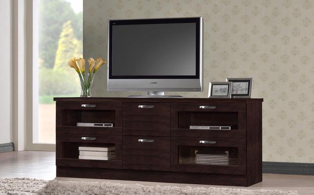 Baxton Studio Adelino 63 Inches Dark Brown Wood TV Cabinet with 4