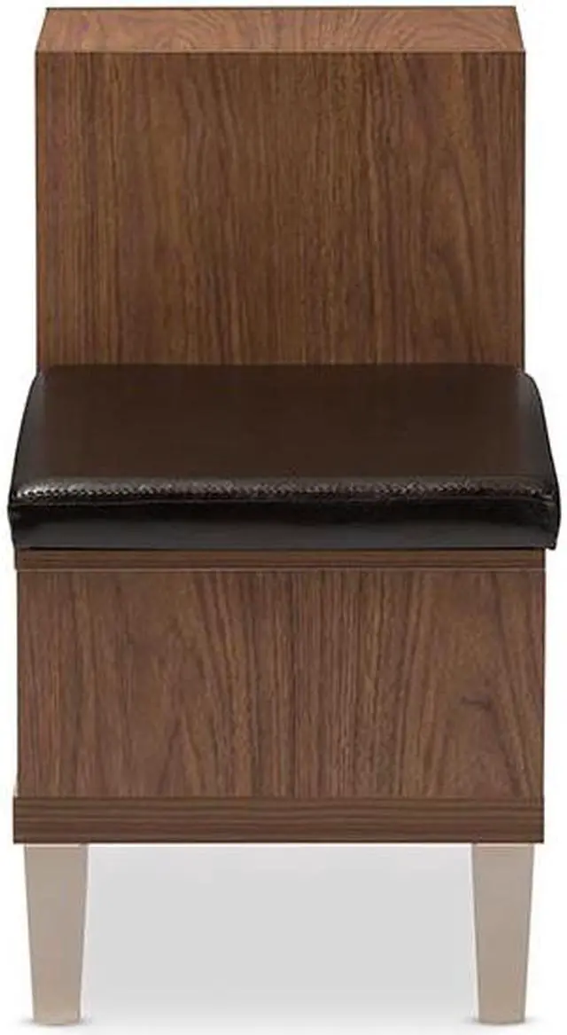 Alt view image 3 of 20 - Baxton Studio Arielle Modern and Contemporary Walnut Brown Wood 3-Drawer Shoe Storage Padded Leatherette Seating Bench with Two Open Shelves