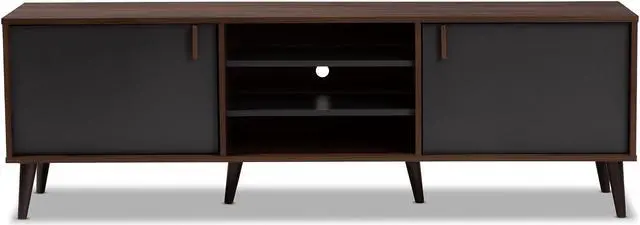 Alt view image 4 of 20 - Baxton Studio Samuel Mid-Century Modern Brown and Dark Grey Finished TV Stand