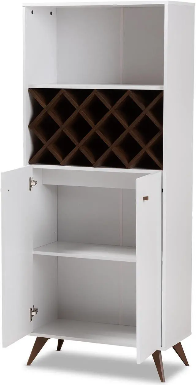 Alt view image 3 of 20 - Baxton Studio Serafino Mid-Century Modern White and Walnut Finished Wood Wine Cabinet