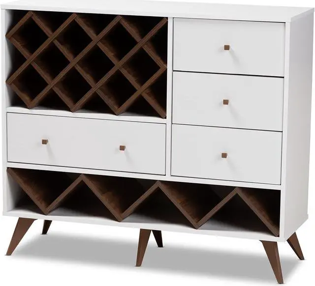 Alt view image 2 of 20 - Baxton Studio Savino Mid-Century Modern White and Walnut Finished Wood Wine Cabinet