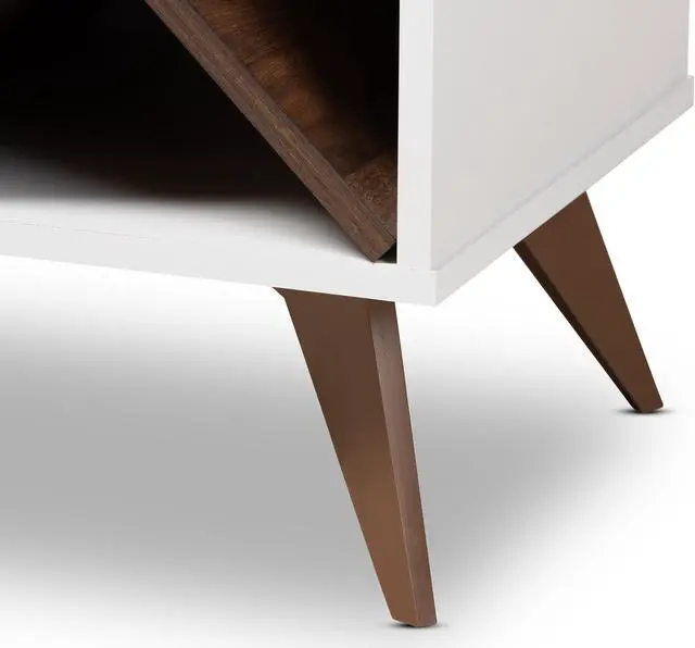Alt view image 7 of 20 - Baxton Studio Savino Mid-Century Modern White and Walnut Finished Wood Wine Cabinet