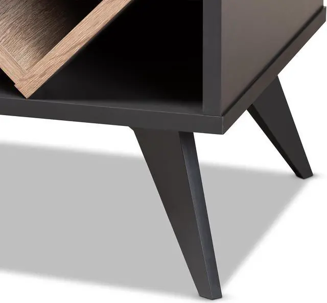 Alt view image 7 of 20 - Baxton Studio Savino Mid-Century Modern Dark Grey and Oak Finished Wood Wine Cabinet