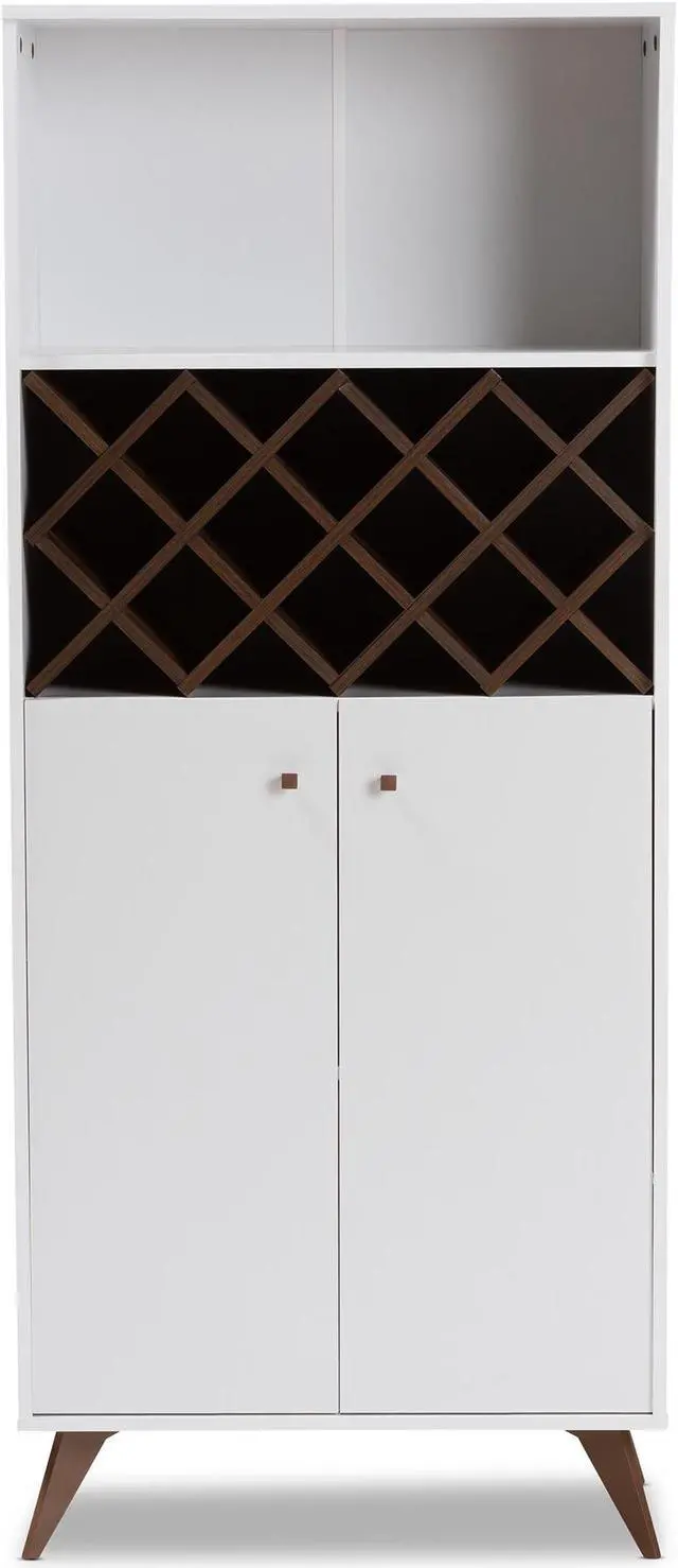 Alt view image 4 of 20 - Baxton Studio Serafino Mid-Century Modern White and Walnut Finished Wood Wine Cabinet