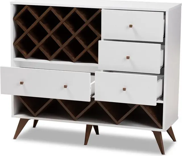 Alt view image 3 of 20 - Baxton Studio Savino Mid-Century Modern White and Walnut Finished Wood Wine Cabinet