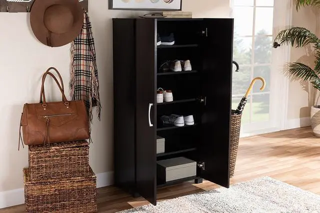 Alt view image 6 of 19 - Baxton Studio Marine Modern and Contemporary Wenge Dark Brown Finished 2-Door Wood Entryway Shoe Storage Cabinet
