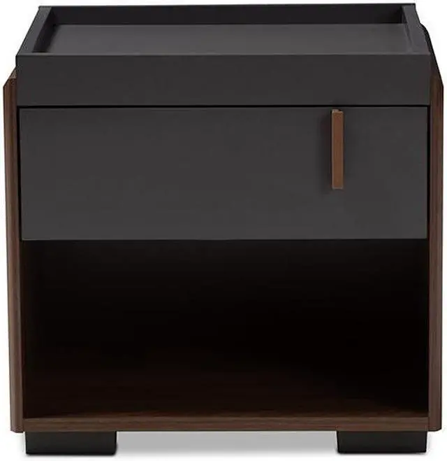 Alt view image 10 of 20 - Baxton Studio Rikke Modern and Contemporary Two-Tone Gray and Walnut Finished Wood 1-Drawer Nightstand