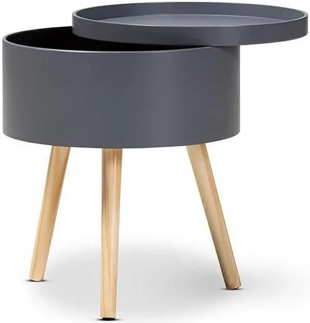 Alt view image 2 of 7 - Baxton Studio Sherwin Mid-Century Modern Light Brown and Black 1-Drawer End Table with Woven Rattan Accent
